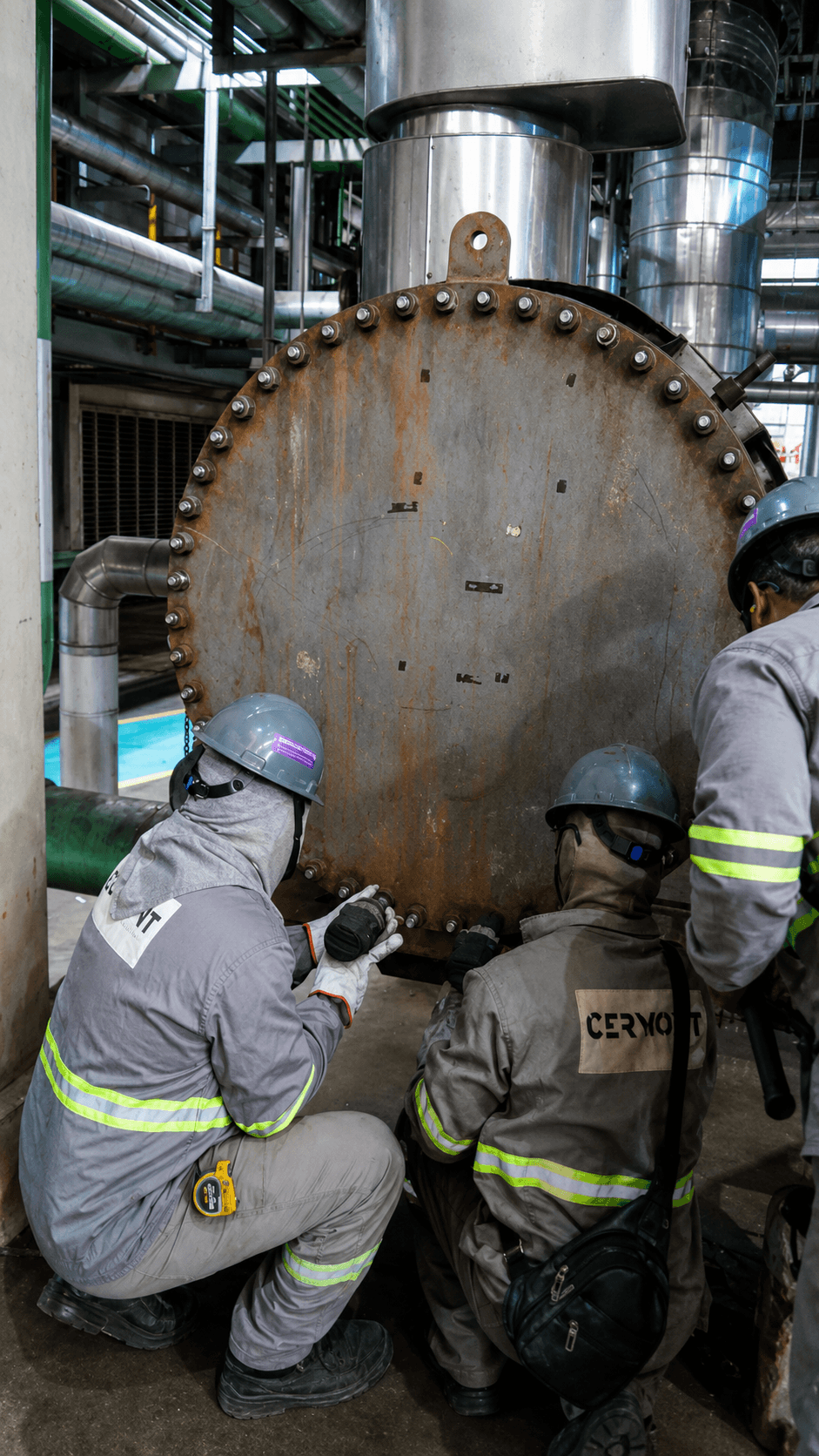 Desmontagem de flange durante parada de usina
